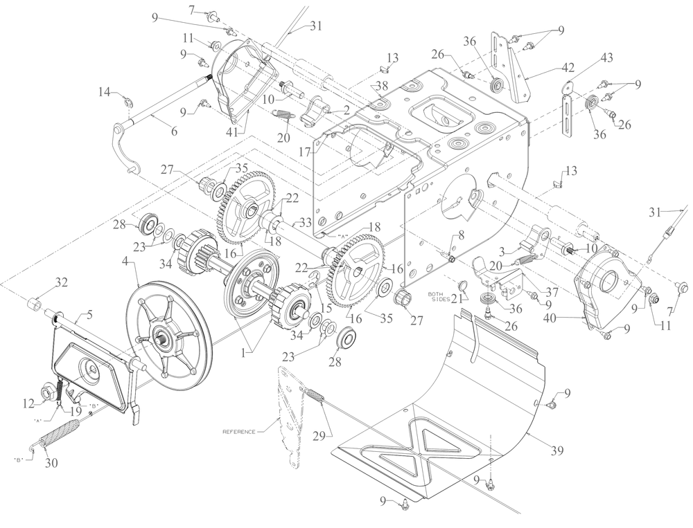 Transmission Diagram and Parts List for 2X24-INCH (31AM5HVRB10)(2023) Cub Cadet Snow Blower